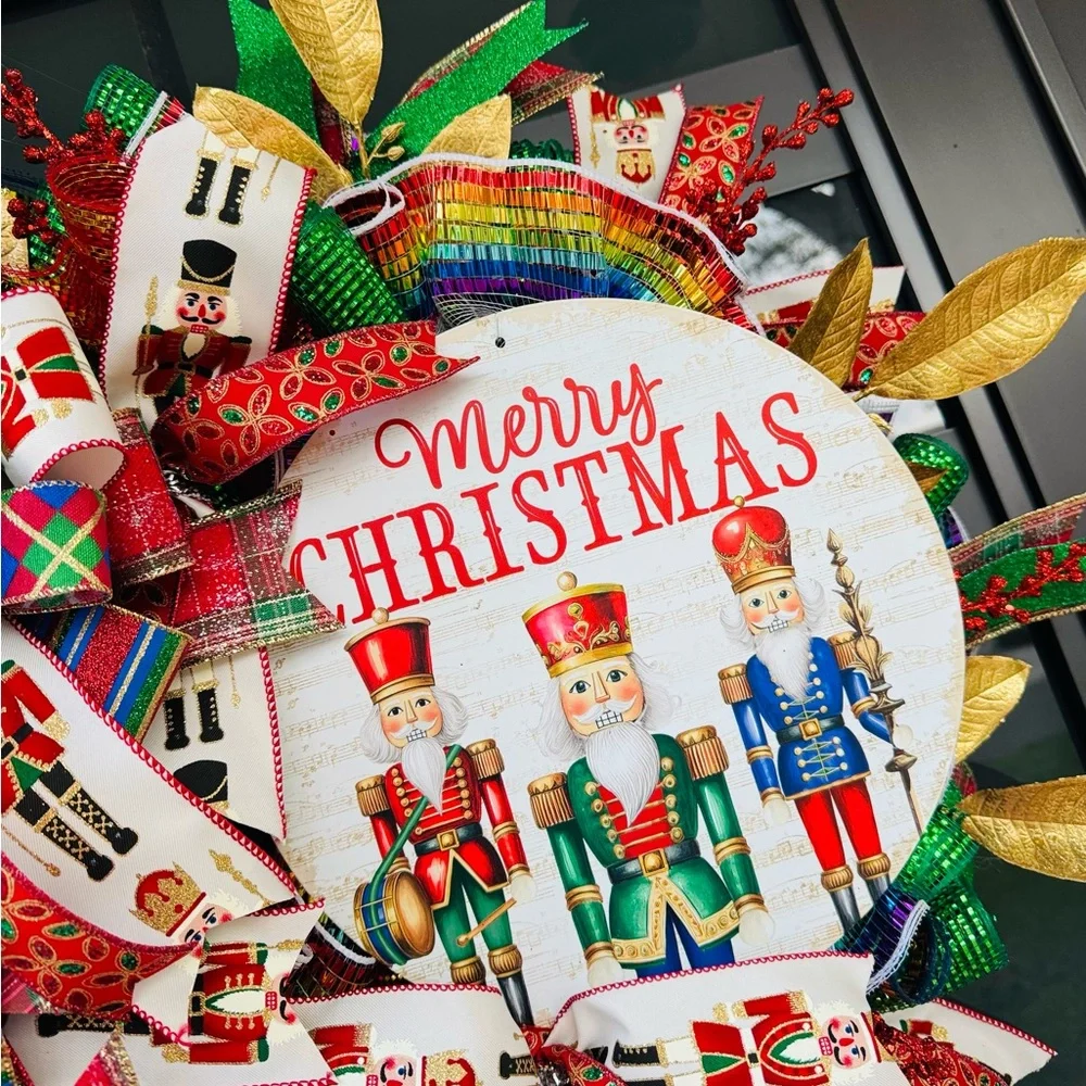 Hand Crafted Nutcracker Holiday Wreath - Red, Green, Gold
